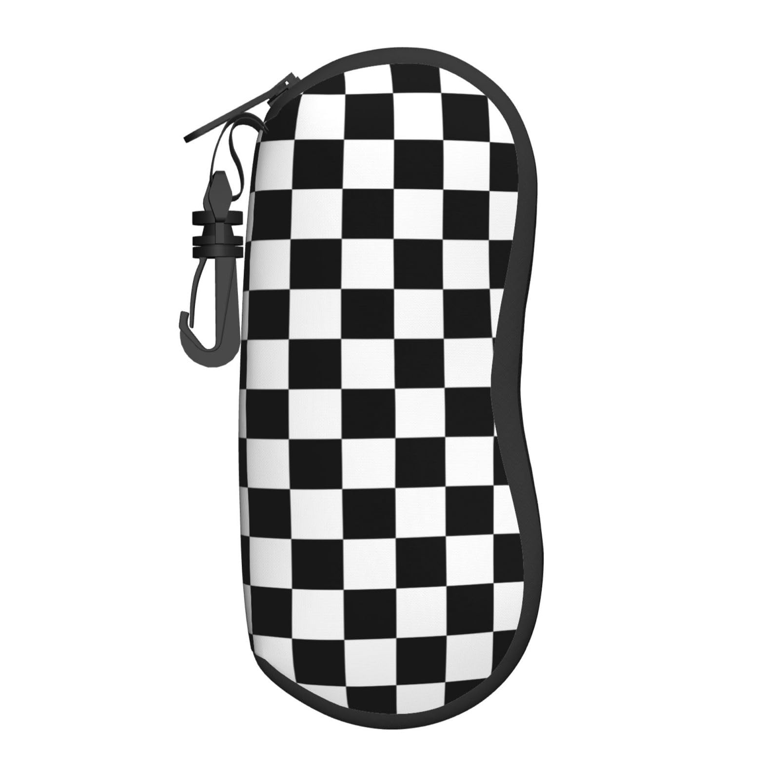 Buuloo Unisex Black And White Checkered Soft Sunglasses Case, Zip Eyeglasses Pouch, Portable Eyeglasses Pouch (With Hook), For Women, For Men, Holiday Gifts, Etc.