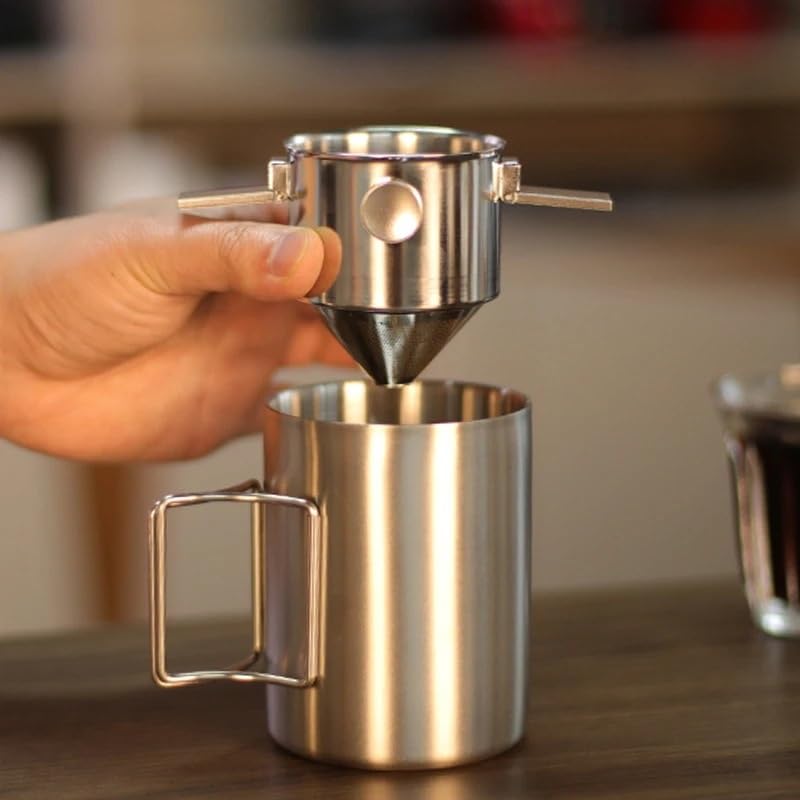 Kaffeefilterbecher aus Edelstahl 304, tragbarer Handspülfilter, Filterpapier, filterfreier Trichter, Kaffeeutensilien