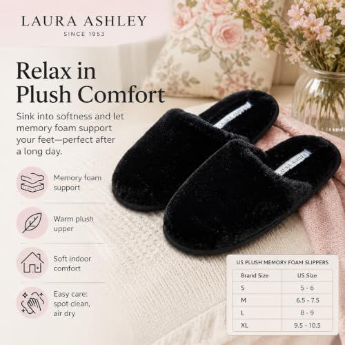 Image of Laura Ashley Ladies All Over Plush W /Memory Foam Slippers