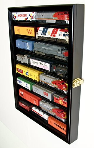 Sfdisplay.com,Llc. Small Ho Scale Train Model Trains Locomotive Engine Display Case Cabinet Wall Rack W/ 98% Uv Lockable (Black Wood Finish) #TOP2
