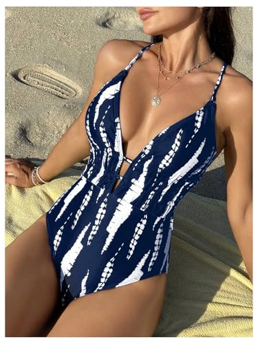 Floerns Women's One Piece Swimsuit Plunge Neck Criss Cross Tie Back Monokini Bathing Suit3