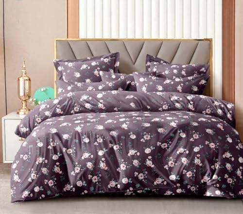 Image of DECOR2ADMIRE Super King Size Cotton Bedsheet 108x108 Inches, 400 TC Premium Cotton Bed Sheet with 2 Pillow Covers, Soft Breathable Luxury Printed Bedding (Wine Rose)