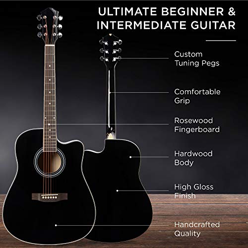Best Choice Products Guitare acoustique pour débutant de 104,1 cm avec étui, sangle, capo, cordes, médiators, accordeur – Noir - Les Beatles, Paul McCartney, John Lennon, RIngo Starr, George Harrison Best Choice Products Guitare acoustique pour débutant de 104,1 cm avec étui, sangle, capo, cordes, médiators, accordeur – Noir – Image 4