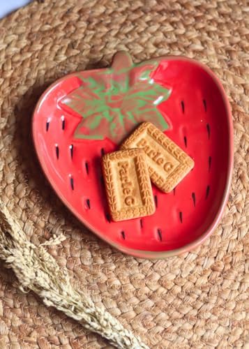 Image of WEAVING HOMES OG Strawberry Handmade Dessert Plate, Size: 11 cm Microwave & Dishwahsher Safe (Set of 1)