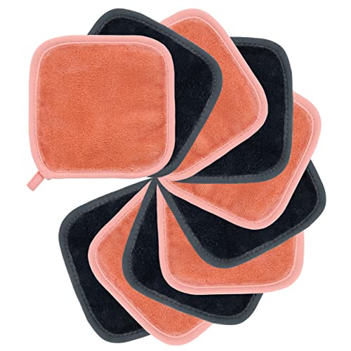 Polyte - Serviettes démaquillantes en microfibres Premium - soin du visage - moelleux/hypoallergénique/sans produits chimiques (15x15 cm, 10 Serviettes, Gris/Rose) Cover