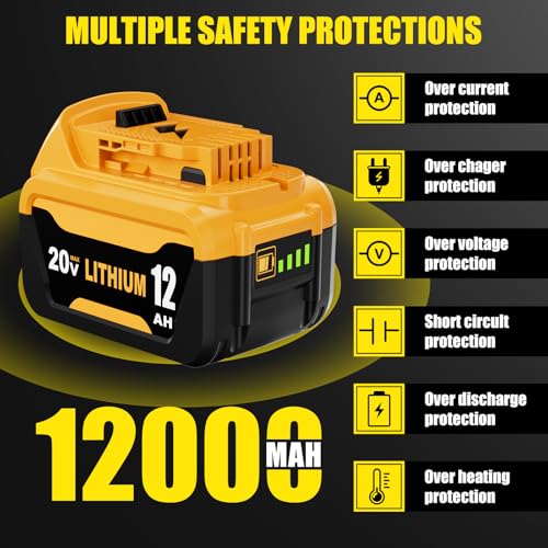 Image of 4 Packs 12000mAh DCB206 Replacement for Dewalt 20V Battery Lithium ion Compatible with Dewalt 20V Max Battery DCB203 DCB207 DCB208 DCB200 DCD DCF DCG Series Cordless Power Tools