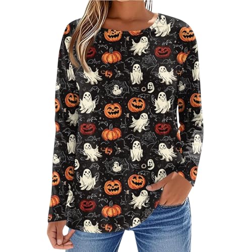 Halloween Shirts for Women Long Sleeve Plus Size Fashion Crewneck Comfortable Tshirts Halloween Costumes for Women