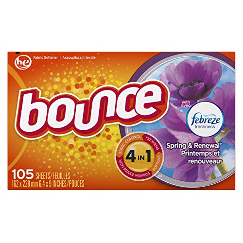 Bounce Fabric Softener Dryer Sheets with Febreze Freshness, Spring & Renewal, 105 Count (Pack of 3)