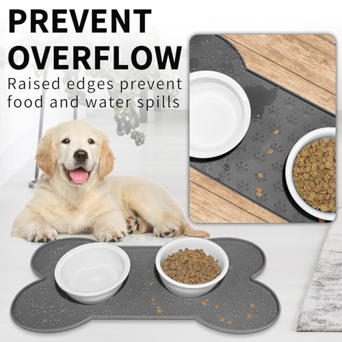 PWTAA Dog Food Mat Anti-Slip Silicone Dog Bowl Mat Thicker Pet Placemat Waterproof Cat Feeder Pad with Raised Edge Puppy Kitten Feeding Mats Suitable Small Medium-Sized Dogs Cats Eating Tray - Thumbnail 4