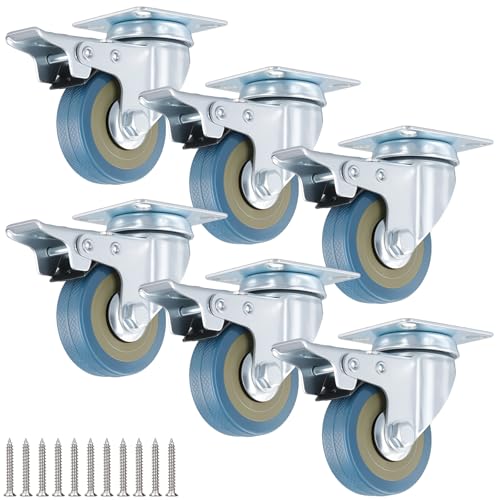 KOHAND 6 Pack 50mm Heavy Duty Castor Wheels, Swivel Caster with Dual Locking, Load Up to 300 Kg, Outdoor Castor Wheels for Cart, Furniture, Equipment, Grey 