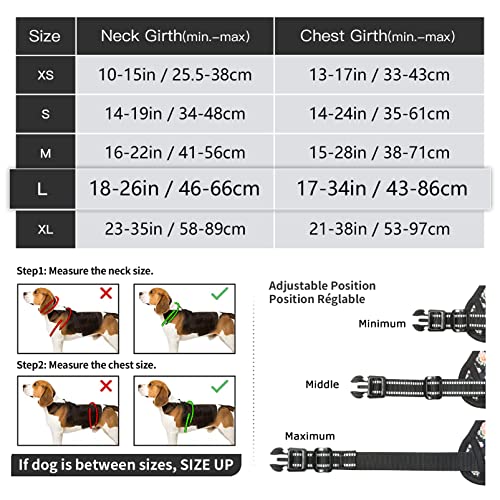 HEELE No-Pull Hundegeschirr, Brustgeschirr für Mittelgroße Hunde, Weich Atmungsaktiv Einstellbar Reflektierend Hundegeschirr Anti Zug mit Gepolstert Griff, Blume-Schwarz, L