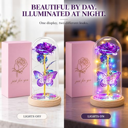 QUNPON Rose Birthday Gift for Mom: Light-Up Purple Butterfly Keepsake - Image 4