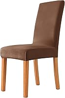 Vista 25 de Fundas elásticas para sillas de comedor, fundas protectoras de asiento extraíbles de terciopelo suave para silla Parson (2, beige)