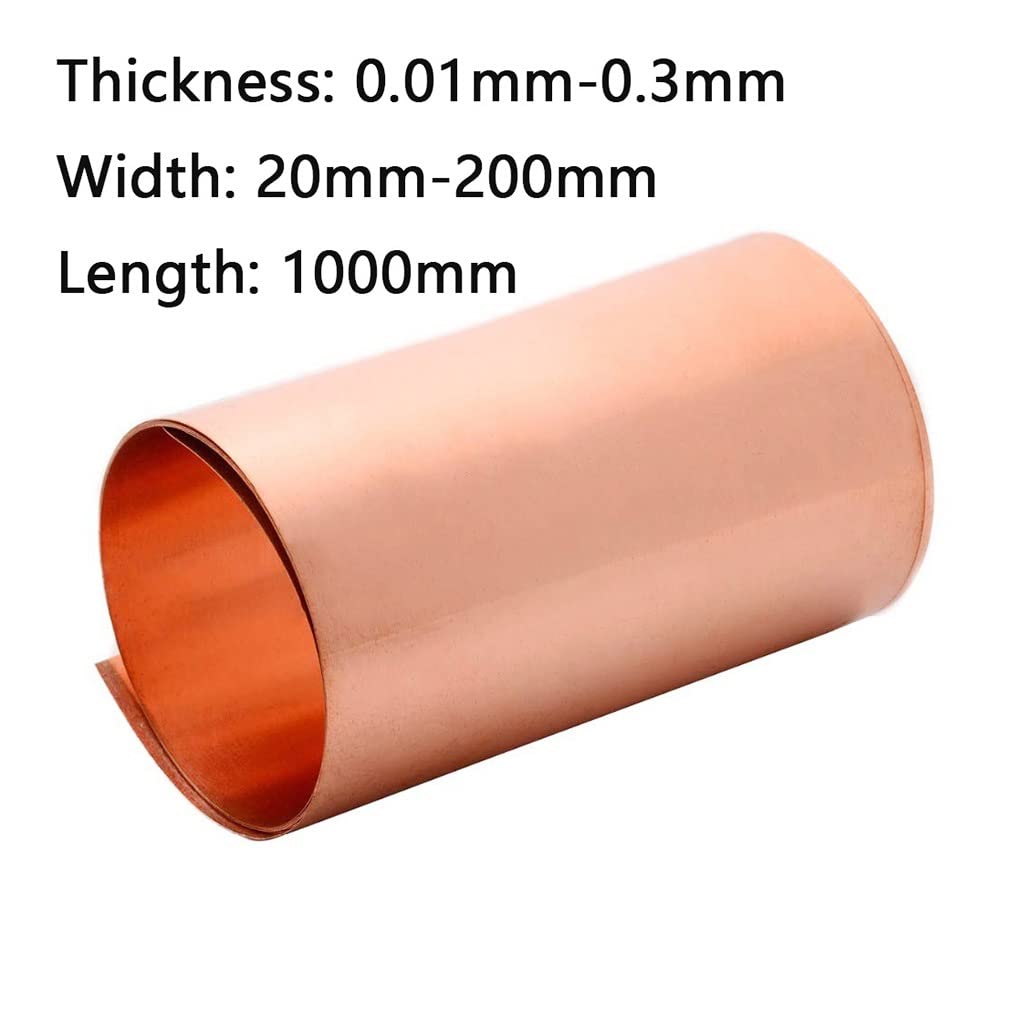 Folia z blachy, płyta z folii, blacha z blachy miedzianej, płyta z folii ciętej z miedzi, długość 1000 mm, do projektów DIY, blacha z miedzi Cu, folia (rozmiar: 0,2 x 20 x 1000 mm) (Size : 0.2x200x10