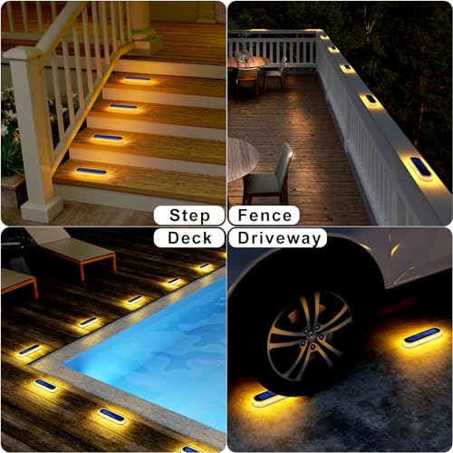 Detarzinled Solar Step Lights Outdoor Waterproof Led,Warm White Solar Deck Lights,Solar Fence Lights,Solar Lights For Stairs,Dock Patio,Post,Railing,Garden,Backyard,Front Door,Pathway,Driveway,Porch thumb #1