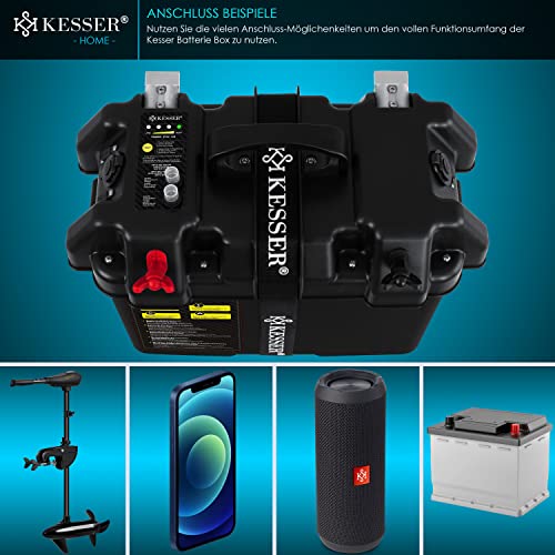 KESSER® Accubox voor bootmotor, elektrische motor, rubberboot, buitenboorder, camper, accubox, boten, USB en 12 V aansluiting, accu, sigarettenaansteker, led-display - Image 5