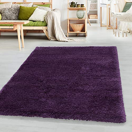 SIMPEX Teppich Wohnzimmer 80 x 150 cm Läufer Flur Hochflor Teppich Lila Moderne Einfarbig Design -...