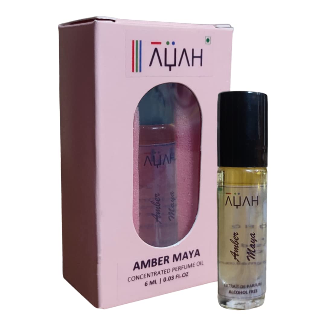 AYAH Attar AMBER MAYA by AYAH ESSENTIALS (Edge Projects Inc); Real, Organic & Long Lasting Unisex Concentrated Roll-On Perfume 6.0 ML (Amber Maya)