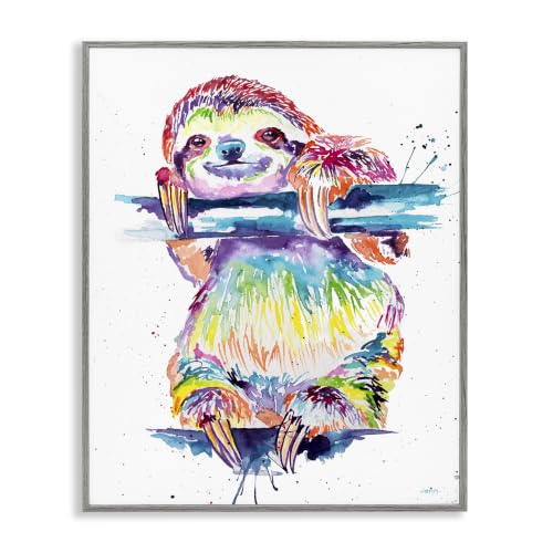 Rainbow Sloth Wildlife Cartoon, 16 x 20 Inch Framed Giclée Print