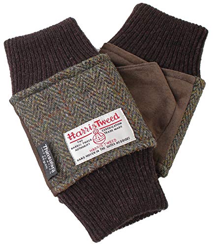 【ハリスツイード】HARRIS TWEED メンズ アームウォーマー 手袋 AY-17AA0176 (モスベージュ x ブラウン)