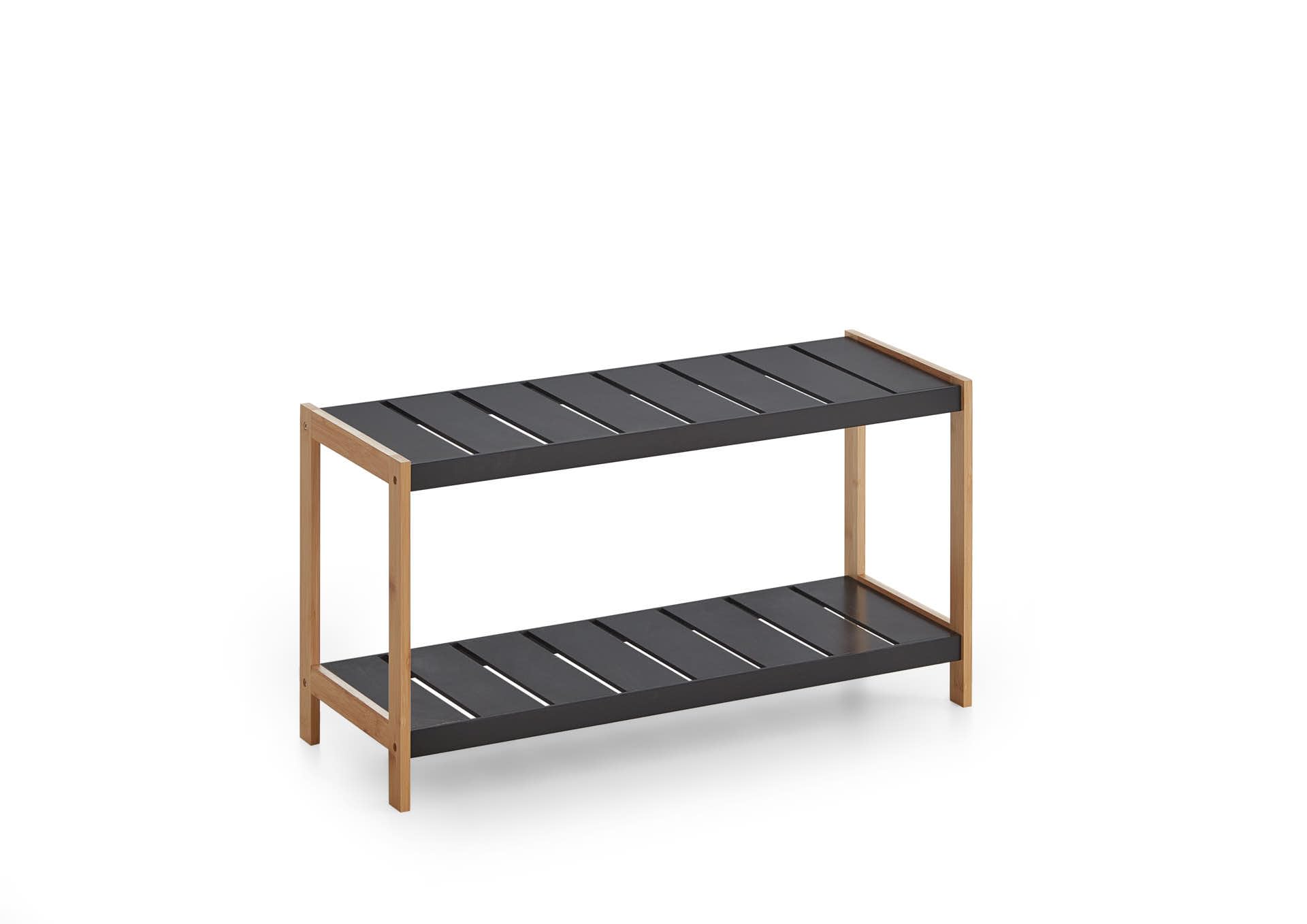 Homes & Jones Schuhregal Francis 69,8x26x36 cm schwarzes Holz 2 Ablagen kompakt Flur Diele