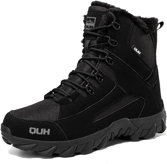 QUH Winter Snow Boots Waterproof Military Training Fur Lined Anti Slip Warm Boots Thickened Cotton Walking Ankle Boots For Man