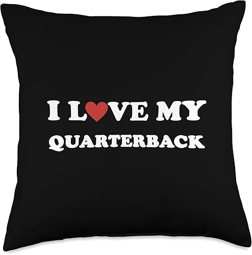 I Love My Qb I Heart My Qb I Love My Quarterback Heart My QB Throw Pillow, 18x18, Multicolor