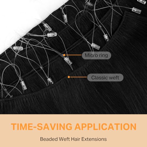 Image of DOORES Long Beaded Extensions for Adding Hand Tied Weft, 24 Inch 120g Nutural Black Remy Hairs Micro Beaded Bundles for Women