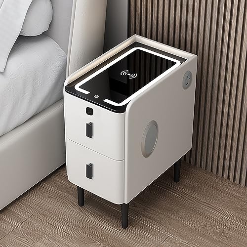 Konsolentische aus Glas für den Flur, schmal, hinter dem Sofa, Tischregal, Eingangsbereich, Marmor, moderner Nachttisch mit 2 Schubladen, mit kabellosem Lade-Fingerabdruckschloss und LED-LEU Konsolentische aus Glas für den Flur, schmal, hinter dem Sofa, Tischregal, Eingangsbereich, Marmor, moderner Nachttisch mit 2 Schubladen, mit kabellosem Lade-Fingerabdruckschloss und LED-LEU