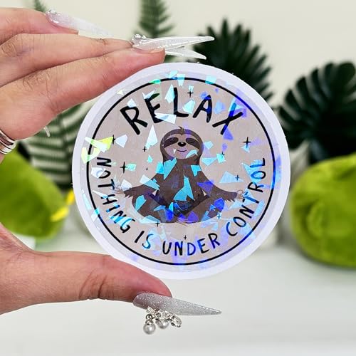 Image of 3 Pcs Relax Nothing is Under Control Sticker Chilling Sloth Yoga Stickers, Funny Sarcastic Adults Decal Inspirational Quote - Vinyl Sticker 3 Inches for Water Bottles Laptop Phone (Hologram, 3 inch)