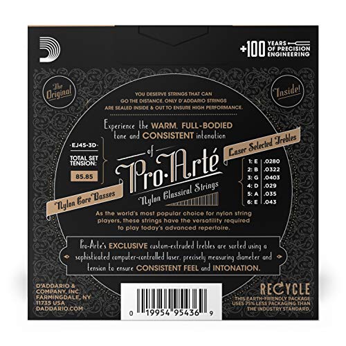 D Addario Ej45 3d Pro Arte Nylon Classical Guitar Strings Normal Tension 3 Sets Amazon In Musical Instruments