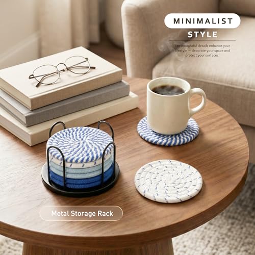 Image of Coasters Set of 8 for Drinks, 4 Inch Large Coaster for Coffee Table, Tabletop Protection for Hot & Cold Drinks, Versatile Coasters for Home Decor, Non-Slip & Easy to Clean, Coffee (SA11)