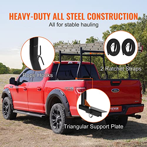 VEVOR Extendable Steel Truck Ladder Rack - 800 lbs Capacity, 46-71 inch, Non-Drilling for Kayak, Surfboard, Lumber, Ladder