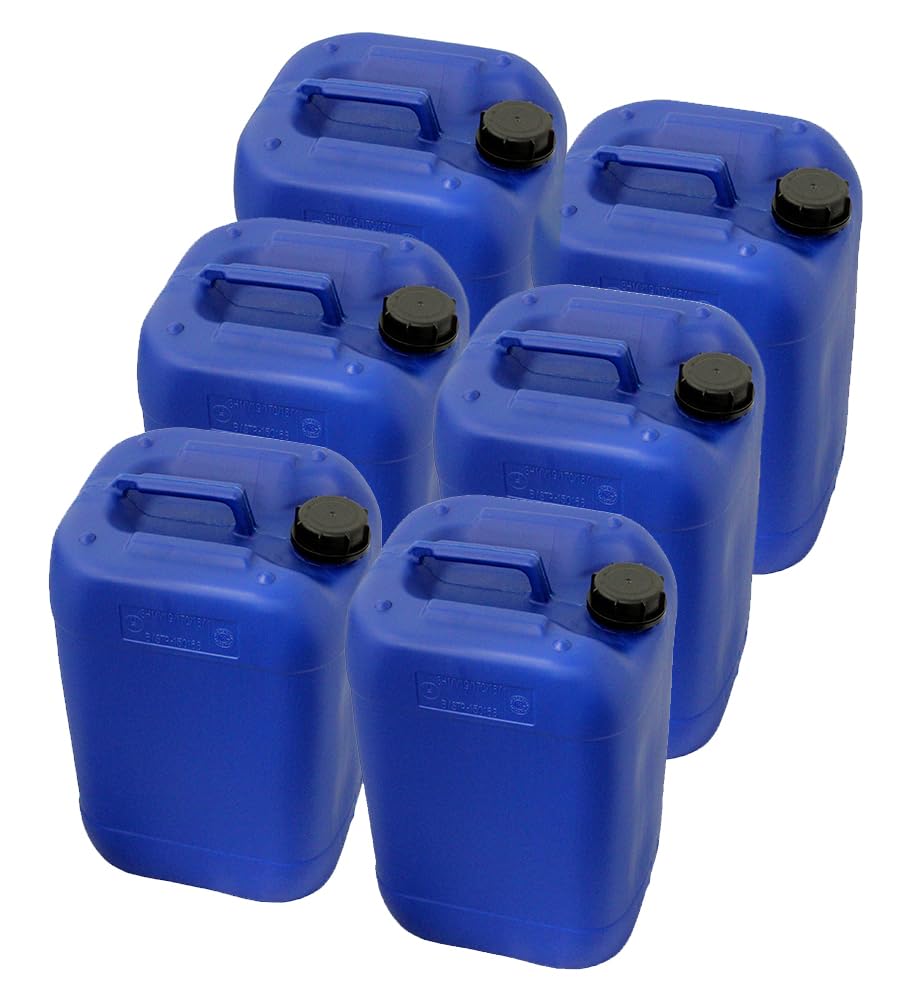 25 LT Blue (6.6 Gal) Jerrican Din61(mm), GEST Style# 2 | Tamper Evident Screw Cap | UN Rated 3H1 | BPA Free | Perfect Container to Ship Chemicals & Liquids | Easy Stacking HDPE Containers | Pack of 6