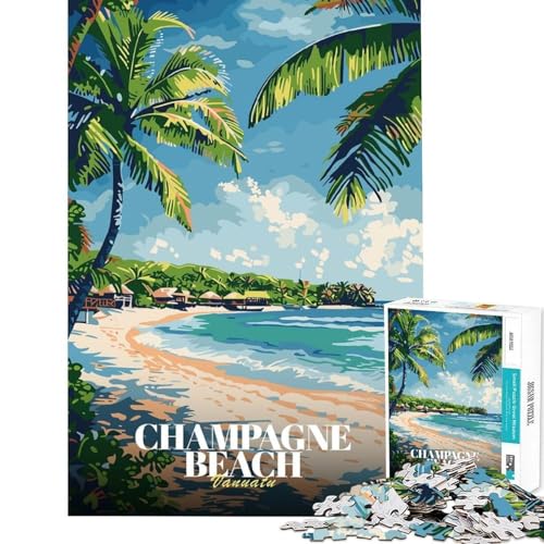 Puzzle Adulte 1000 pièces Champagne Beach Vanuatu Affiche de Voyage Jeu Manuel pour Adultes Décoration Murale pour Toute la Famille (Dimensions 38x26cm)