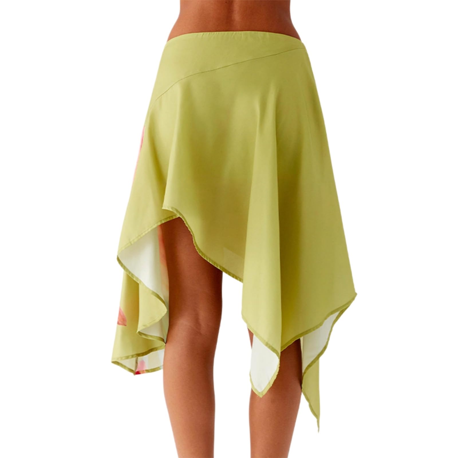 Minigonna Alta Vita Donne Asimmetrica Hem Midi Gonna Ruffle A-Line Fluid Elegante Casual Vacanze Estive Stile Chic-Emerald Green-l