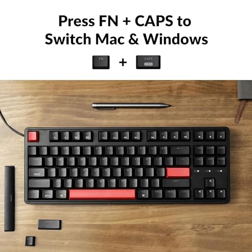 Image of Keychron C3 Pro QMK /VIA Custom Gaming Keyboard, Programmable 87 Keys Compact TKL Layout Gasket Mount, Red LED Backlight Wired Mechanical Keyboard with Red Switches for Mac /Windows /Linux