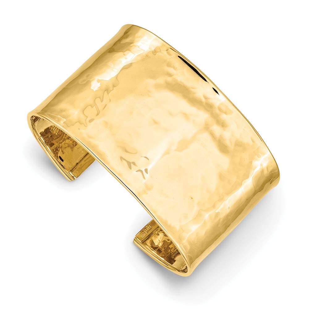 Solid 14K Yellow Gold 37mm Hammered Polished Bangle