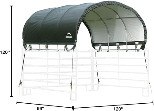 Miniatura 5 de ShelterLogic Sombra de ganado de coral verde con recubrimiento en polvo de 10 x 10 pies