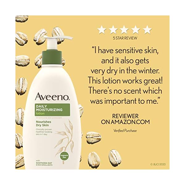 Aveeno-Daily-Moisturizing-Body-Lotion-with-Soothing-Oat-and-Rich-Emollients-to-Nourish-Dry-Skin-Gentle-Fragrance-Free-Lotion-is-Non-Greasy-Non-Comedogenic-18-Fl-Oz Aveeno Daily Moisturizer, Body Lotion, For Dry Skin, Prebiotic Oat Fragrance Free, 18 fl. oz, Pack of 1