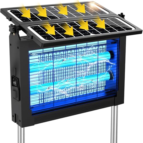 Solar Bug Zapper Outdoor, 4500V Mosquito Zapper with Dual Solar Panels