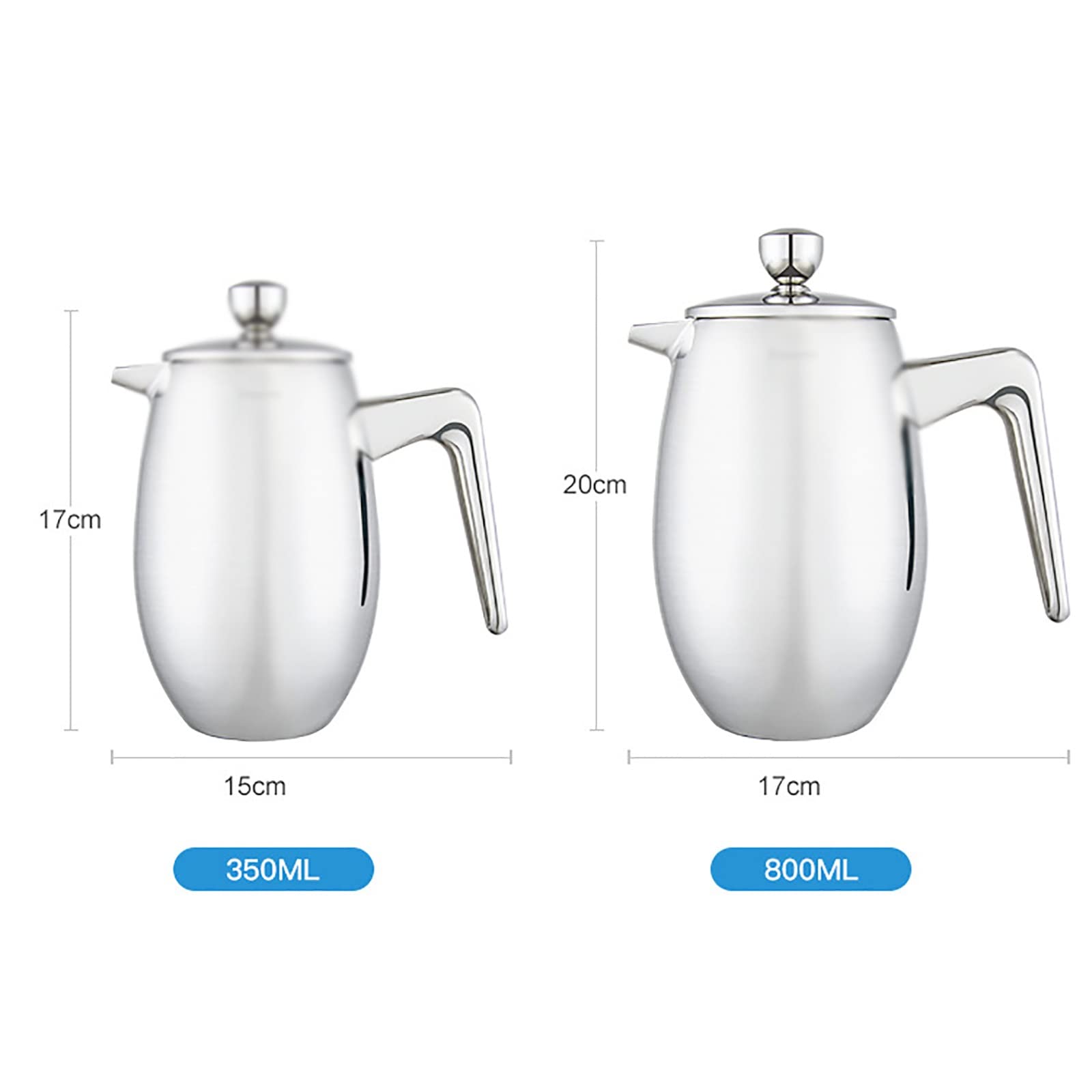 Cafetera de Prensa Francesa Cafetería De Doble Capa De Acero Inoxidable Filtro Francés De Filtro Francés Pout En Forma De U Teat para café filtrado(350ml)