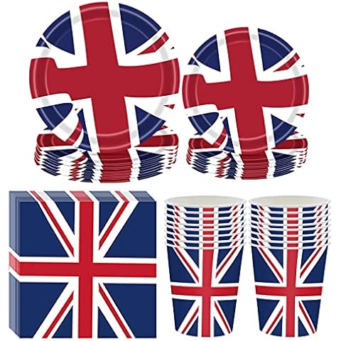 68 Pcs Union Jack Tableware Set, Union Jack Party Supplies 2022, Union Jack Paper Cups Plates Napkins Tableware Kit, British Flag Party Supplies Decorations, Queens Platinum_Jubilee Decorations Cover