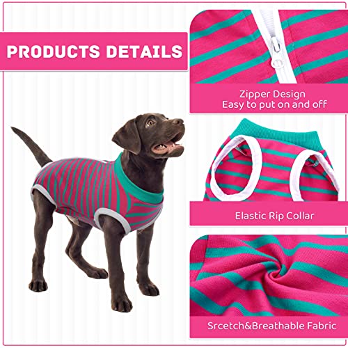 Image of BRKURLEG Small Dog Recovery Suit After Surgery, Abdominal Wound Protection, Back Zipper Spay Recovery Suit for Dogs & Cats, Soft Anti-Licking Puppy Onesie, Cone Alternative, Rose Red Stripes M