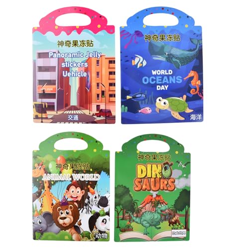 Set di 4 libri adesivi riutilizzabili per bambini dai 2 anni, adesivi zoo oceano dinosauro trasporto, adesivi rimovibili per giocattoli educativi, regalo per ragazzi e ragazze