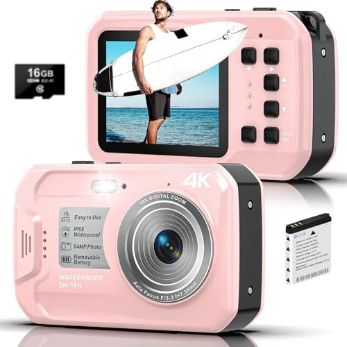 4K Underwater Camera, 64MP 16FT Waterproof Digital Camera with 16GB Card, Autofocus Floatable...