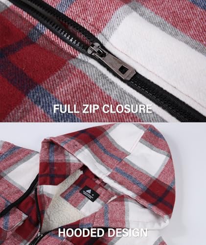 SECOOD Mens Flannel Sherpa Lined Jacket with Hood Plaid Shirts Jackets Zip Up Long Sleeve Sweatshirt Winter Coat for Men4