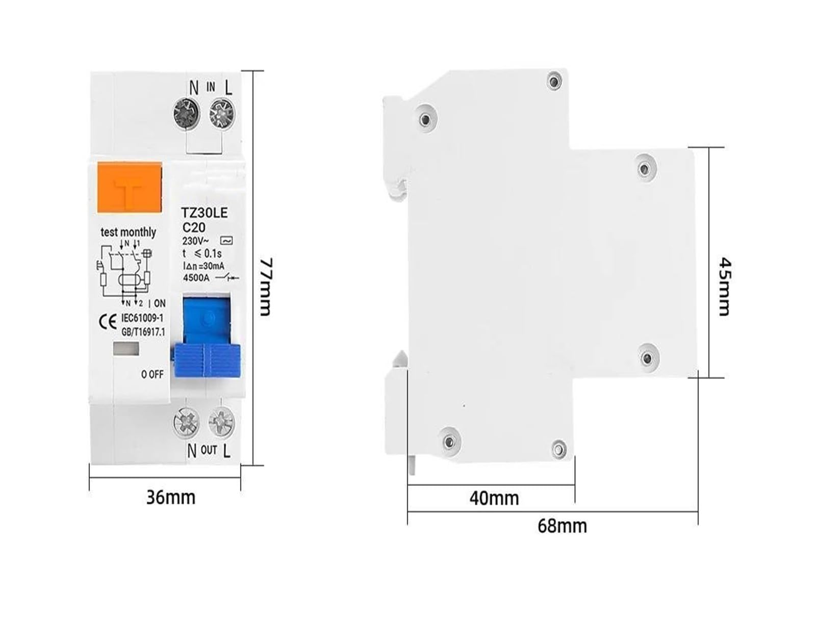 Interruttore differenziale 1P+N DZ30LE EPNL Protezione da sovracorrente e cortocircuito RCCB RCD 32A(10A)