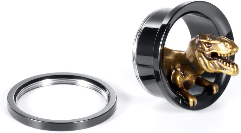 TBOSEN 2PCS Stainless Steel Black Gold Plugs and Tunnels Ear Gauge Stretcher Plug Jewelry Piercing Expander Gauges 2g - 1 inch 6mm-25mm