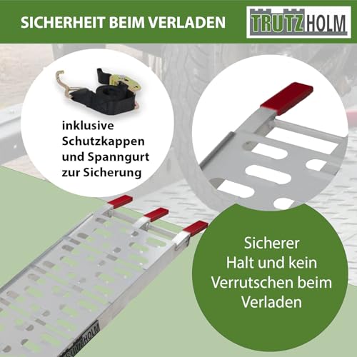TRUTZHOLM Auffahrrampe klappbar 228 cm Tragkraft 340 kg Aluminium Rampe Faltbare Alu Verladerampen ATV Quad (1 x Rampe grau)